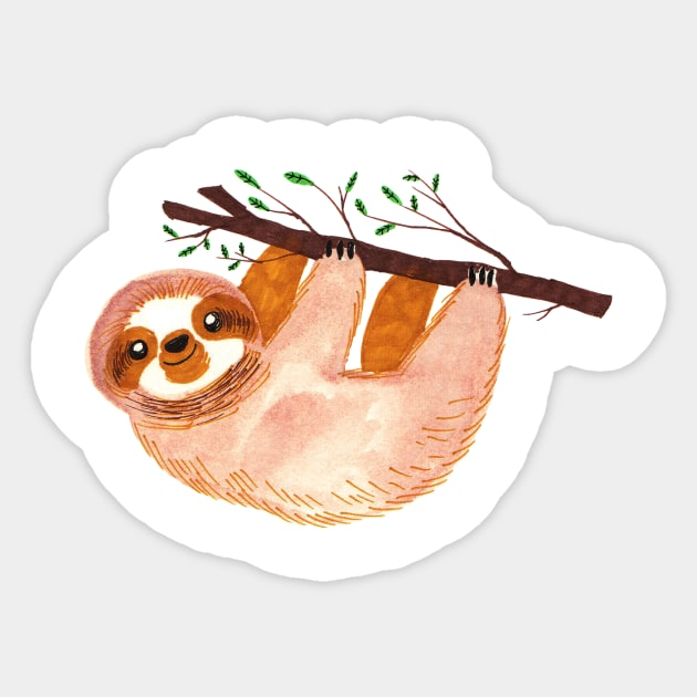 Kawaii Sloth Watercolor Sticker by saradaboru